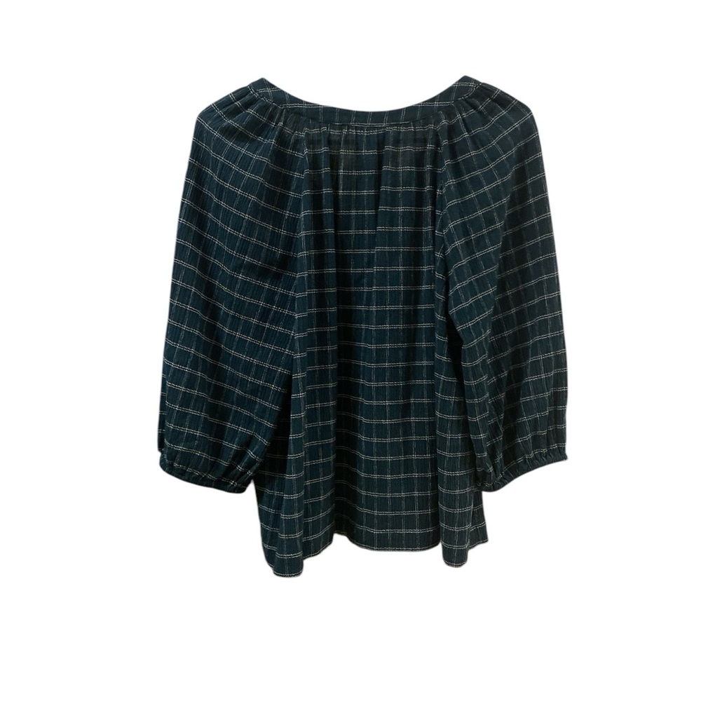 J. Jill Women's Crinkled Plaid Button-Up Top Size M Petite Evergreen Blouse - Picture 16 of 16
